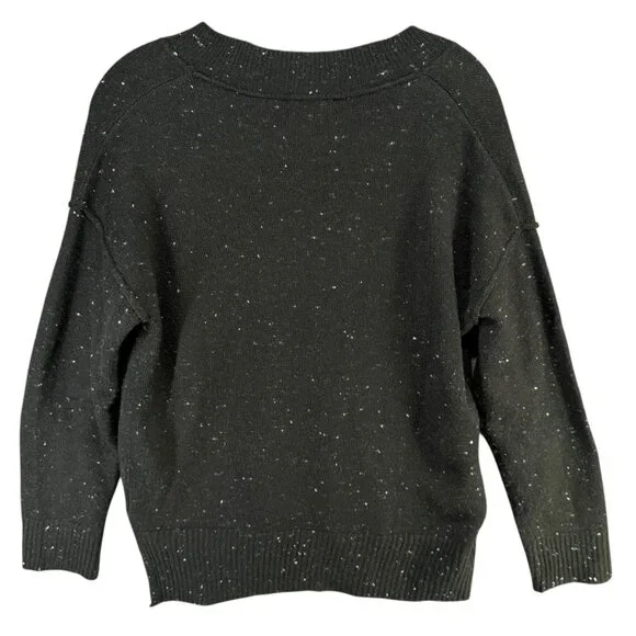Evereve Harlow Knit Sweater S Black Speckled V Neck Drop Shoulder Pullover Cozy - Picture 5 of 12